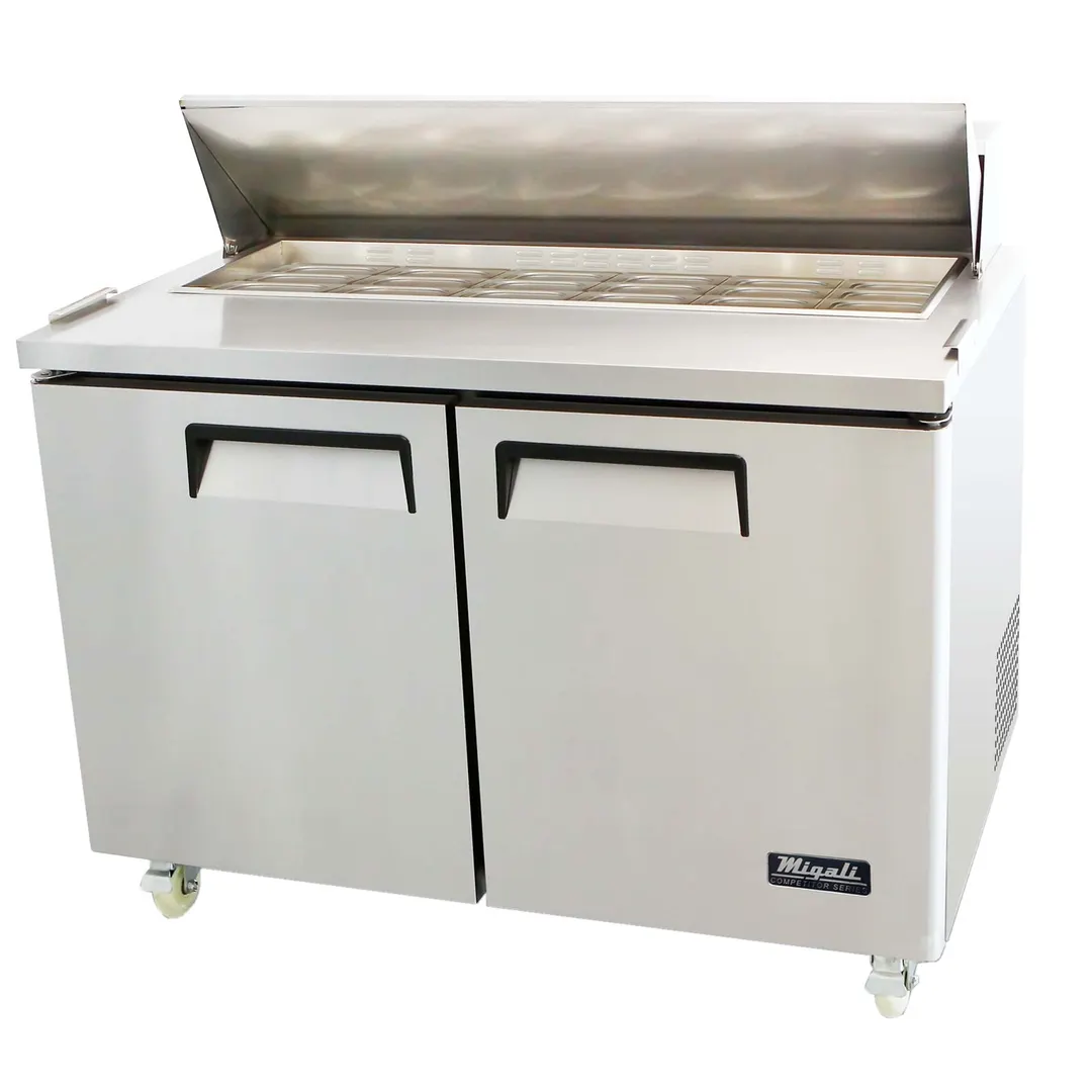 Migali C-SP48-18BT-HC 48" Two Section Mega Top Sandwich Prep Table w/ 2 Doors, 18 Pans