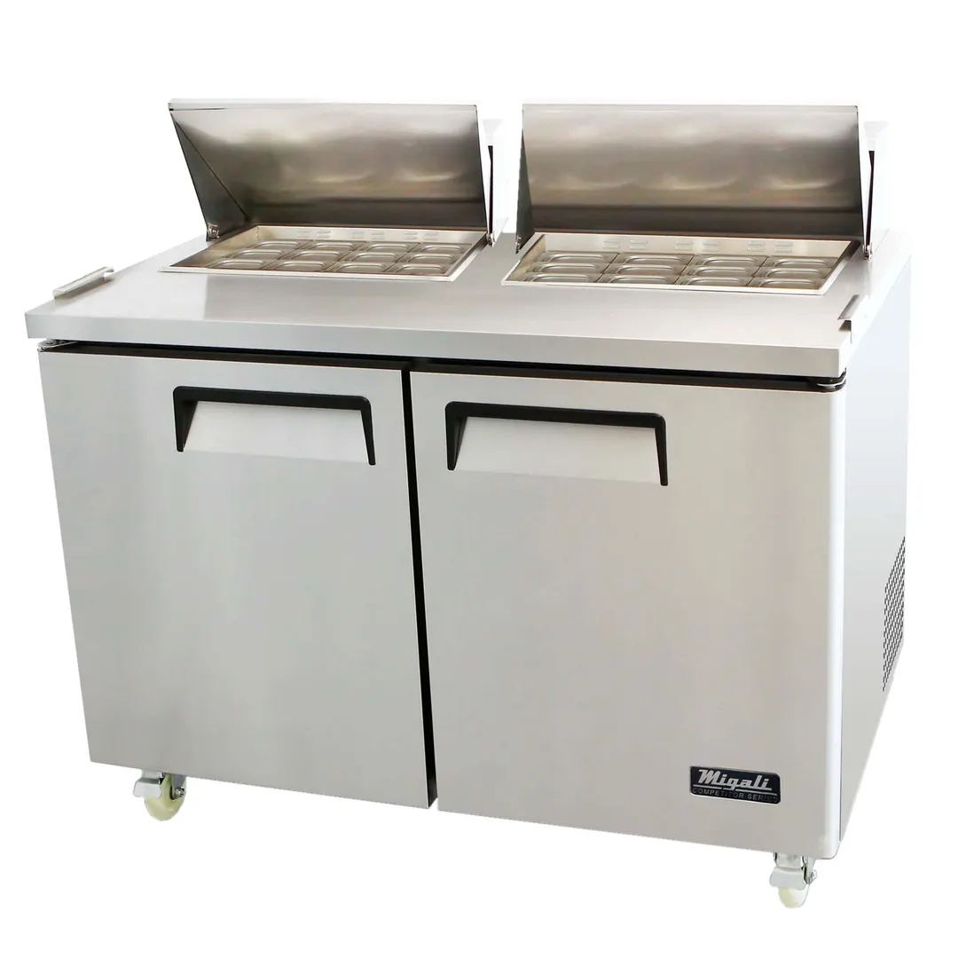Migali C-SP60-24BT-HC 60" Two Section Mega Top Sandwich Prep Table w/ 2 Doors, 24 Pans