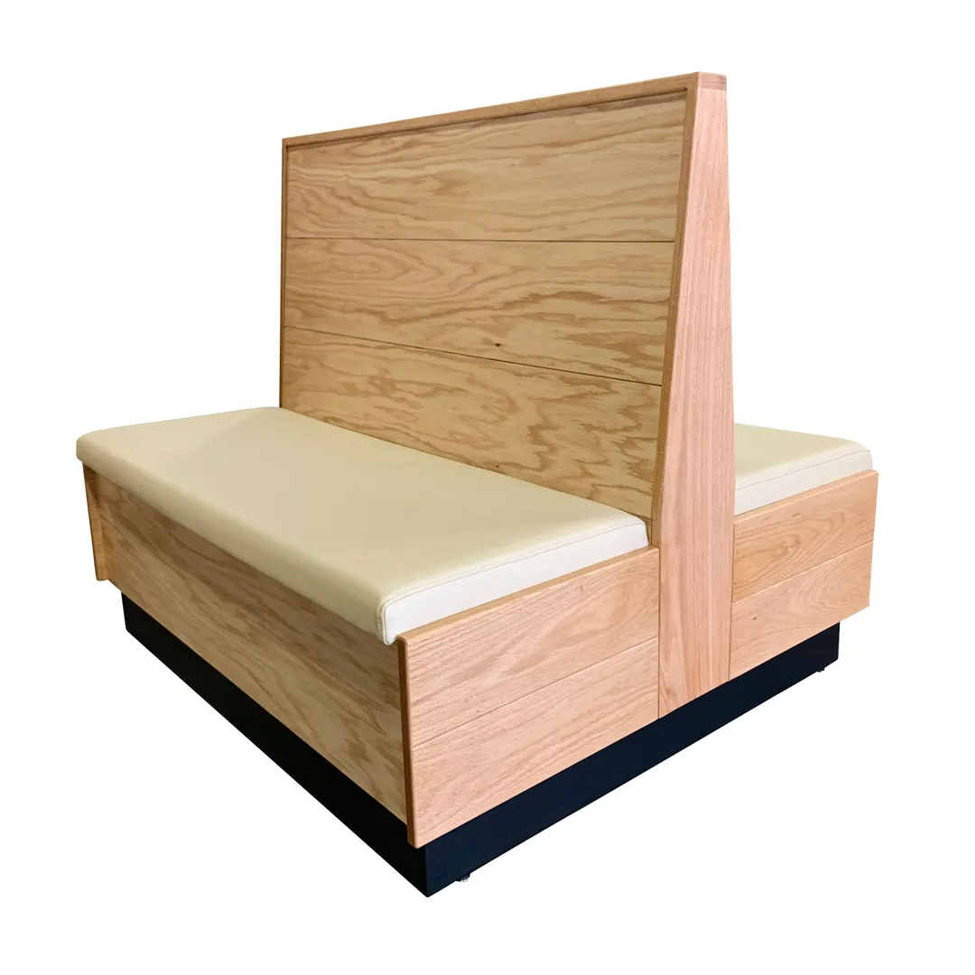 MKLD 36-WB-PS-D Double Plain Back Restaurant Booth, 48L x 36H, Wood Back, Upholstered Seat, Red Oak Frame
