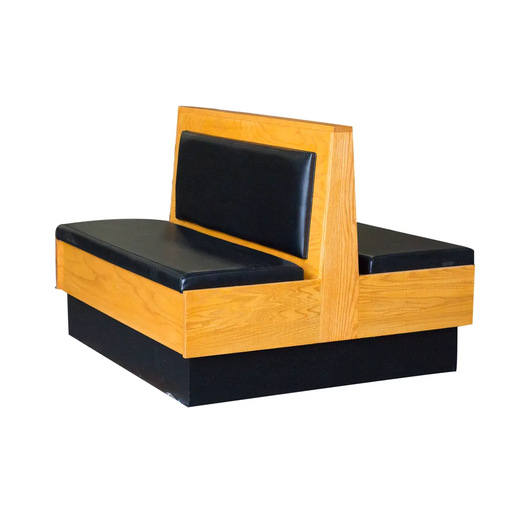 MKLD 48-WB-PP-D Double Booth, 48L x 48H, Upholstered Seat, 3-Plank Wood Back, Red Oak Frame