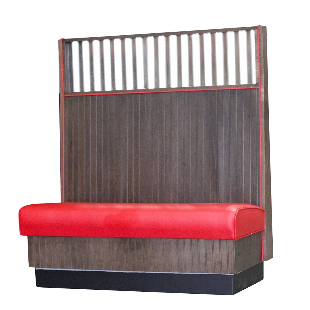 MKLD 54-WB-BB-PN-D 48"L Double Bead Board Wood Back Restaurant Booth, Upholstered Seat, Red Oak Wood Frame, 54"H