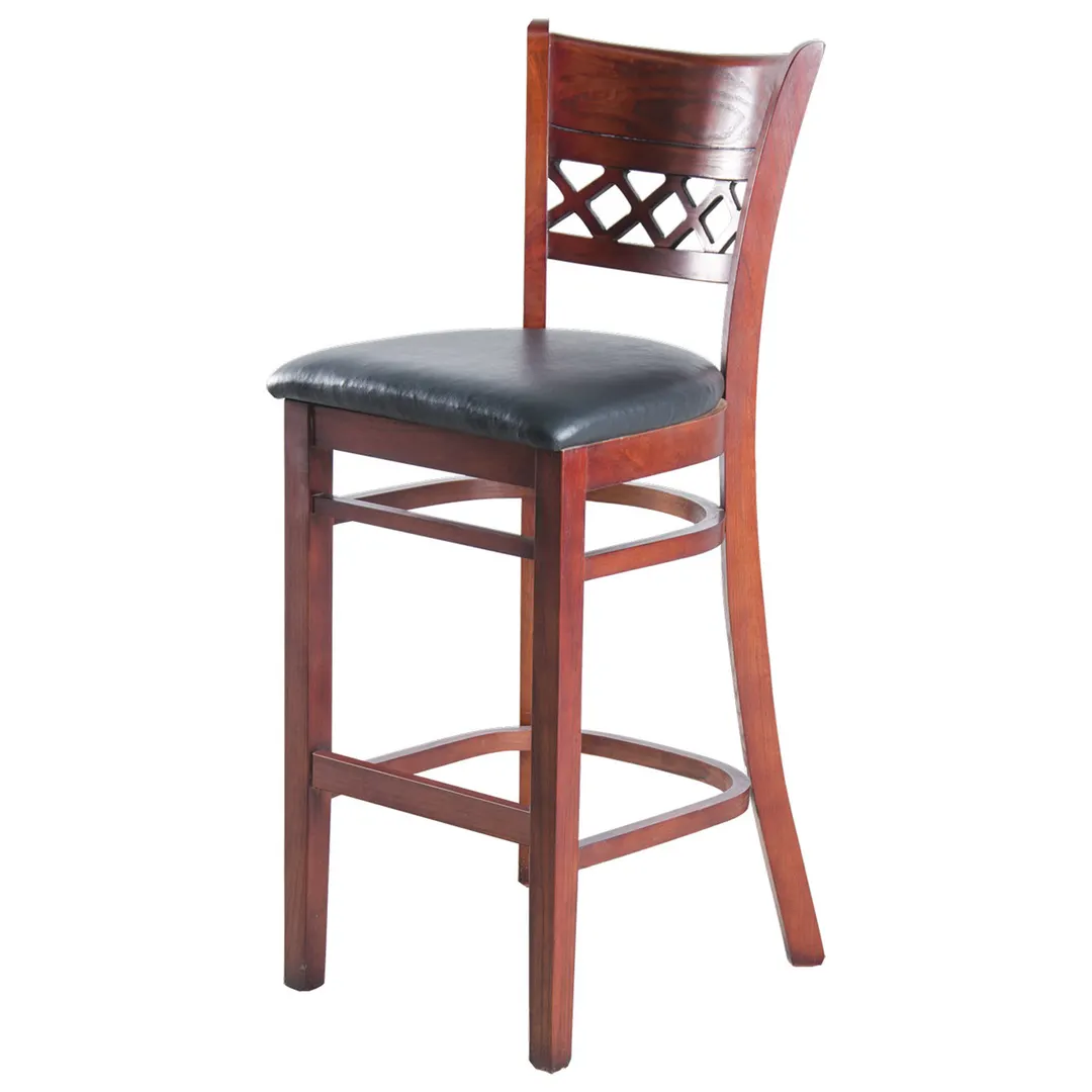 MKLD A6230-BS BV Barstool – Criss‑Cross Back, Upholstered Black Vinyl Seat, Beechwood Frame, Footrest, Glides