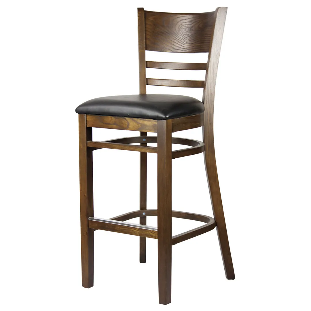 MKLD A6231-BS BV Barstool – Ladder Back, Solid Beechwood Frame, Black Vinyl Upholstered Seat, Armless