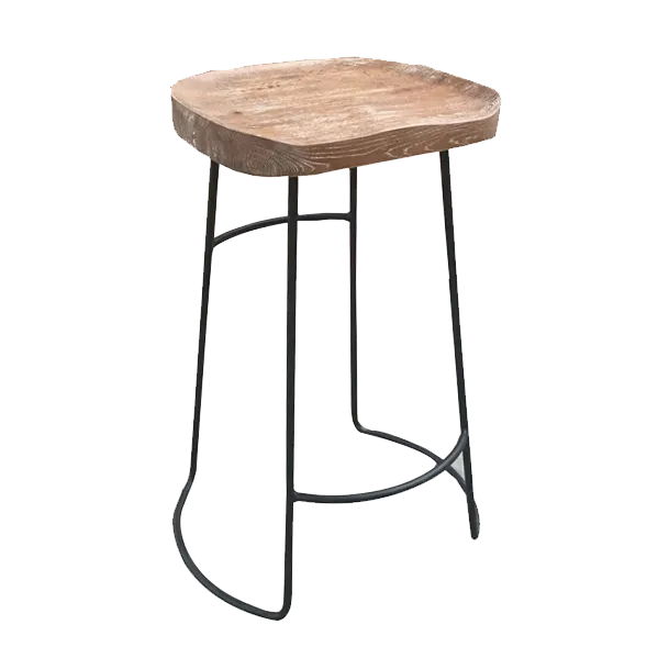MKLD A6307 - Backless Bar Stool, Round Wood Seat, Metal Frame, Black Powder Coat, Footrest, Plastic Glides