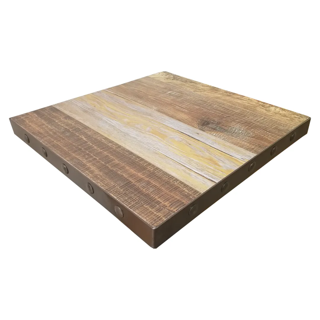 MKLD ADLM2424 Square Reclaimed Wood Table Top, 24x24, 1.5 Thick, Metal Edge