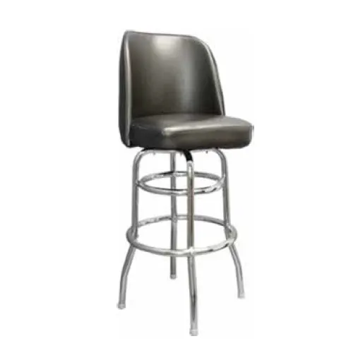 MKLD AM6303 Swivel Bar Stool, Black Vinyl Bucket Seat, Double Chrome, 18ga Steel Tubing, Armless Plain Back