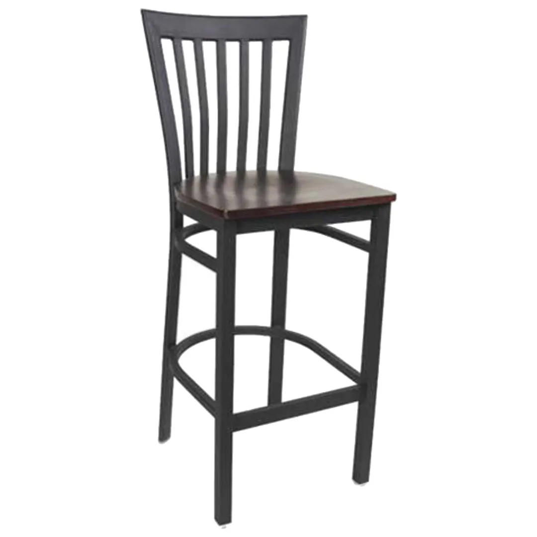 MKLD AM839-BS V Barstool – Slat Back, Veneer Seat, 16‑Gauge Steel Frame, Black Powder Coat, Armless, Footrest