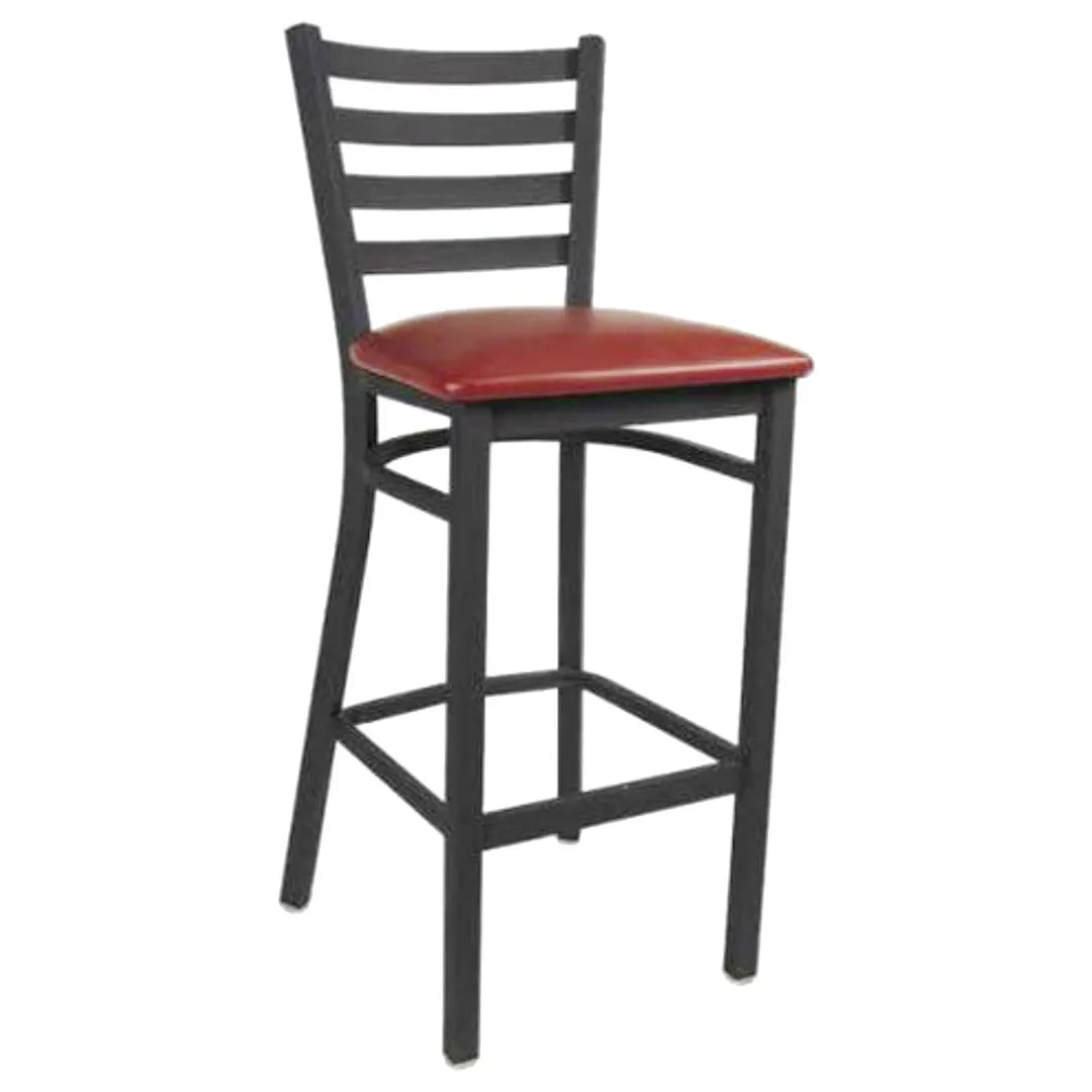 MKLD AM841-BS SOLID Barstool – Ladder Back, Wood Seat, 16‑Gauge Steel Frame, Black Powder Coat, Footrest