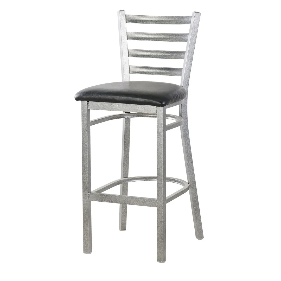 MKLD AM841-SILVER-BS V Barstool – Ladder Back, Veneer Seat, Steel Frame, Powder‑Coated Silver Finish, Glides