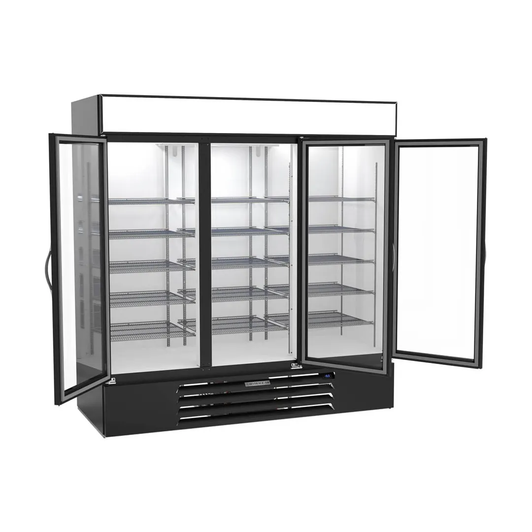 Beverage Air MMF72HC-5-B 75" 3 Glass Door Merchandiser Freezer in Black, 68.5 cu. ft.