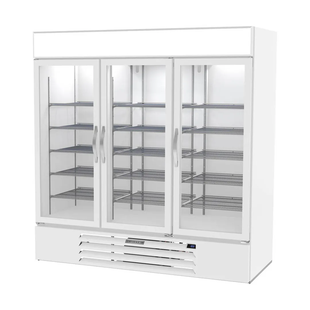 Beverage Air MMF72HC-5-W 75" 3 Glass Door Merchandiser Freezer in White, 68.5 cu. ft.