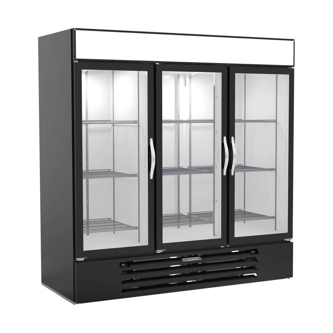 Beverage Air MMRF72HC-1-B-BW 75" 3‑Door Merchandiser, 19.6 cu ft Fridge & 44.9 cu ft Freezer