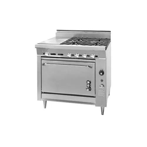 Montague Company 136-4E 36" Gas Heavy Duty Range w/ (4) Open Burners, (1) Even Heat Hot Top, Standard Oven, 180.000 BTU