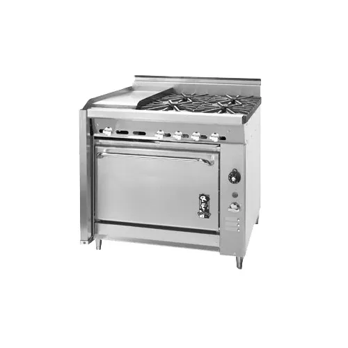 Montague Company 136-6 36" Gas Heavy Duty Range w/ (4) Open Burners, 12" Griddle, Standard Oven, 175.000 BTU