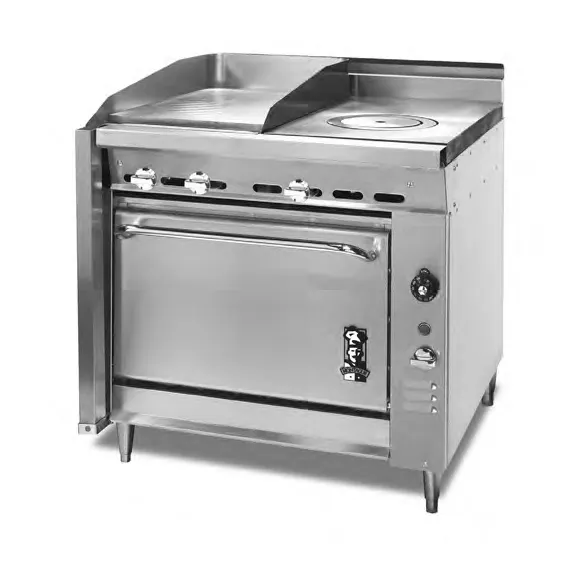 Montague Company 36-12 36" Gas Heavy Duty Range w/ 18" Griddle, (1) French Top, Open Cabinet Base, 65.000 BTU