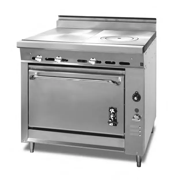 Montague Company 36-15  36" Gas Heavy Duty Range w/ (1) French Top, (1) Even Heat Hot Top, Open Cabinet Base, 75.000 BTU