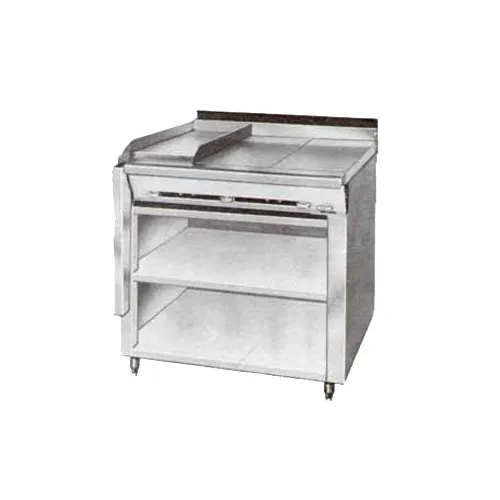 Montague Company 36-1G Gas 36" Heavy Duty Range w/ 12" Griddle, (2) Gradient Heat Hot Tops, Open Cabinet Base, 52.000 BTU