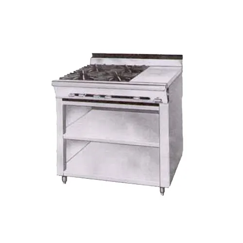 Montague Company 36-2E Gas Heavy Duty Range w/ (4) Open Burners, (1) Even Heat Hot Tops, Open Cabinet Base, 140.000 BTU