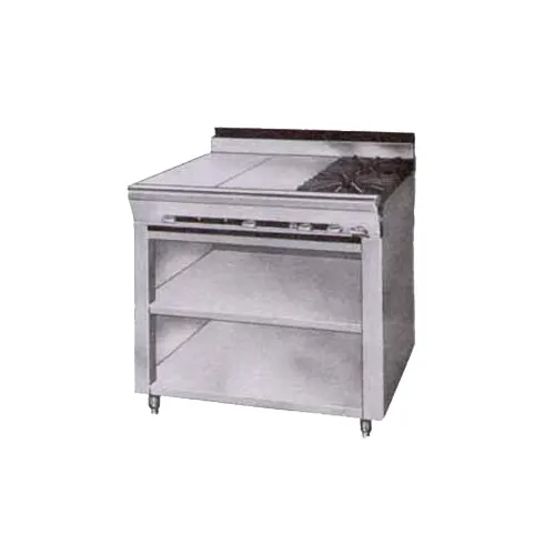 Montague Company 36-3E 36" Gas Heavy Duty Range w/ (2) Open Burners, (2) Even Heat Hot Tops, Open Cabinet Base, 100.000 BTU