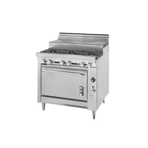Montague Company 36-559S 36" Gas Heavy Duty Range w/ (3) Open Burners, (3) Hot Tops w/ Step-Up, Open Cabinet Base, 135.000 BTU