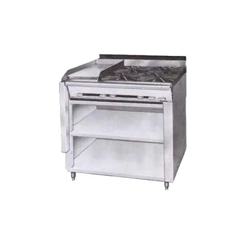 Montague Company 36-6 36" Gas Heavy Duty Range w/ (4) Open Burners, 12" Griddle, Open Cabinet Base, 135.000 BTU