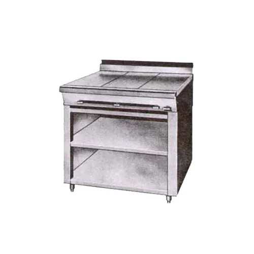 Montague Company 36-9E 36" Gas Heavy Duty Range w/ (3) Even Heat Hot Tops, Open Cabinet Base. 60.000 BTU