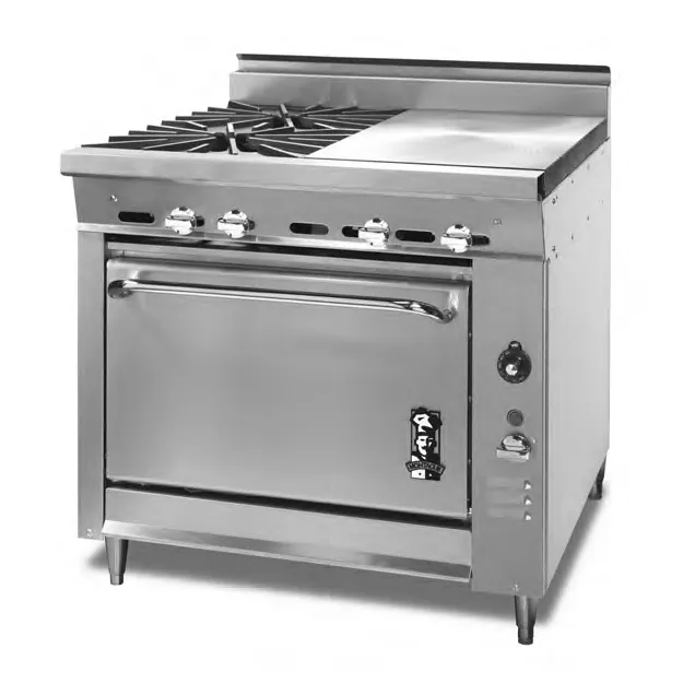 Montague Company M36-14E  36"Gas Heavy Duty Range w/ (2) Open Burners, (1) Even Heat Hot Top, Modular Stand Base, 100.000 BTU