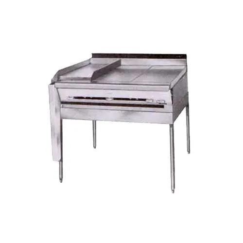Montague Company M36-1E 36" Gas Heavy Duty Range w/ 12" Griddle, (2) Even Heat Hot Tops, Modular Stand Base, 55.000 BTU