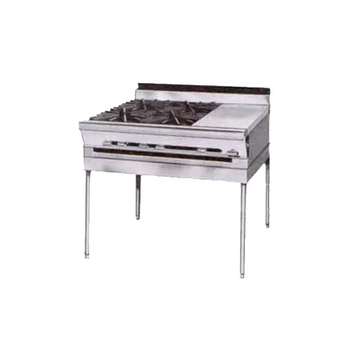 Montague Company M36-2G Gas 36" Heavy Duty Range w/ (4) Open Burners, (1) Gradient Heat Hot Top, Modular Stand Base, 138.500 BTU