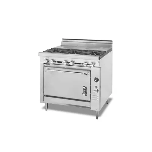 Montague Company M36-559 36" Gas Heavy Duty Range w/ (3) Open Burners, (3) Even Heat Hot Tops, Modular Stand Base, 135.000 BTU