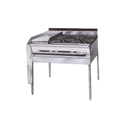 Montague Company M36-6 36" Gas Heavy Duty Range w/ (4) Open Burners, 12" Griddle, Modular Stand Base, 135.000 BTU