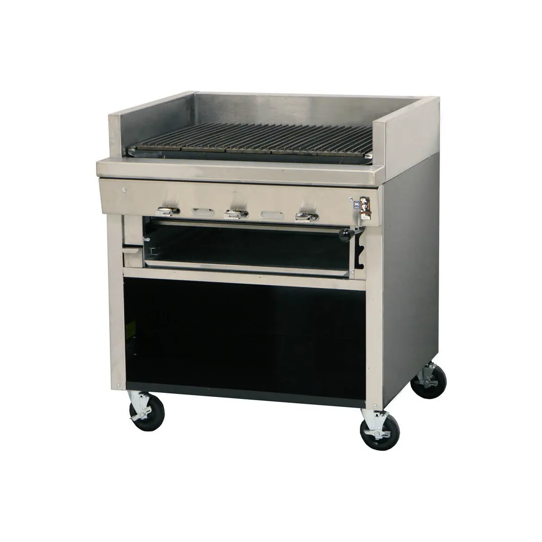 Montague Company UFS-30C 30" Floor Gas Ceramic Briquettes Charbroiler w/ Cabinet, 90.000 BTU