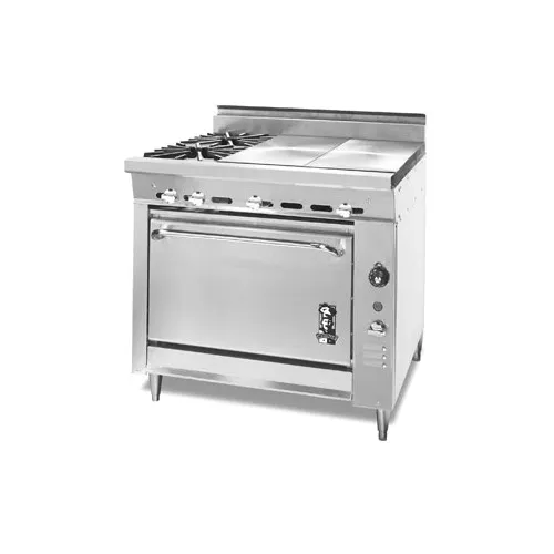 Montague Company V136-10G 36" Gas Heavy Duty Range w/ (2) Open Burners, (2) Gradient Heat Hot Tops, Convection Oven, 137.000 BTU