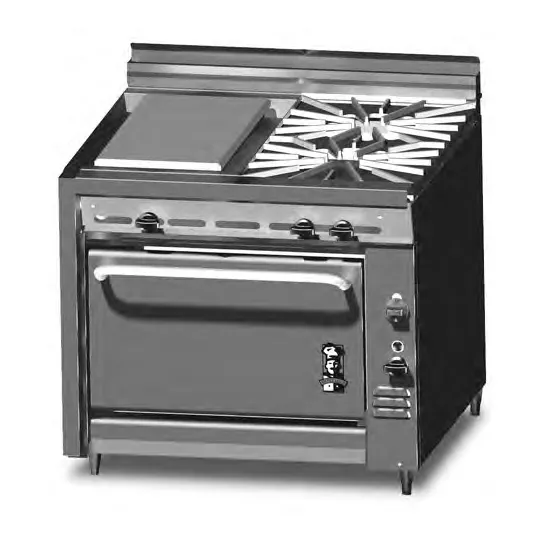 Montague Company V136-13PL 36" Gas Heavy Duty Range w/ (2) Open Burners, 18" Plancha Griddle, Convection Oven, 115.000 BTU