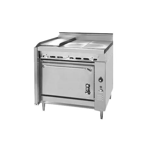 Montague Company V136-1E 36" Gas Heavy Duty Range w/ 12" Griddle, (2) Even Heat Hot Top, Convection Oven, 95.000 BTU 