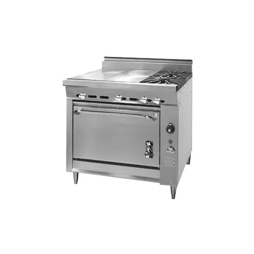 Montague Company V136-3G 36" Gas Heavy Duty Range w/ (2) Open Burners, (2) Gradient Heat Hot Tops, Convection Oven, 137.000 BTU