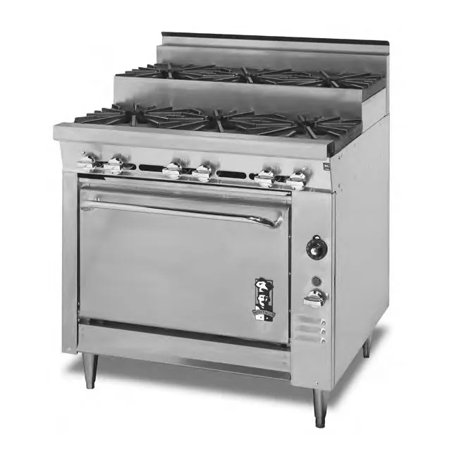 Montague Company V136-5S 36" Gas Heavy Duty Range, (6) Open Burners w/ (3) Step-Up, Convection Oven, 190.000 BTU
