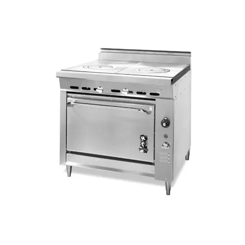 Montague Company V136-9A 36" Gas Heavy Duty Range w/ (2) French Tops, Convection Oven, 110.000 BTU