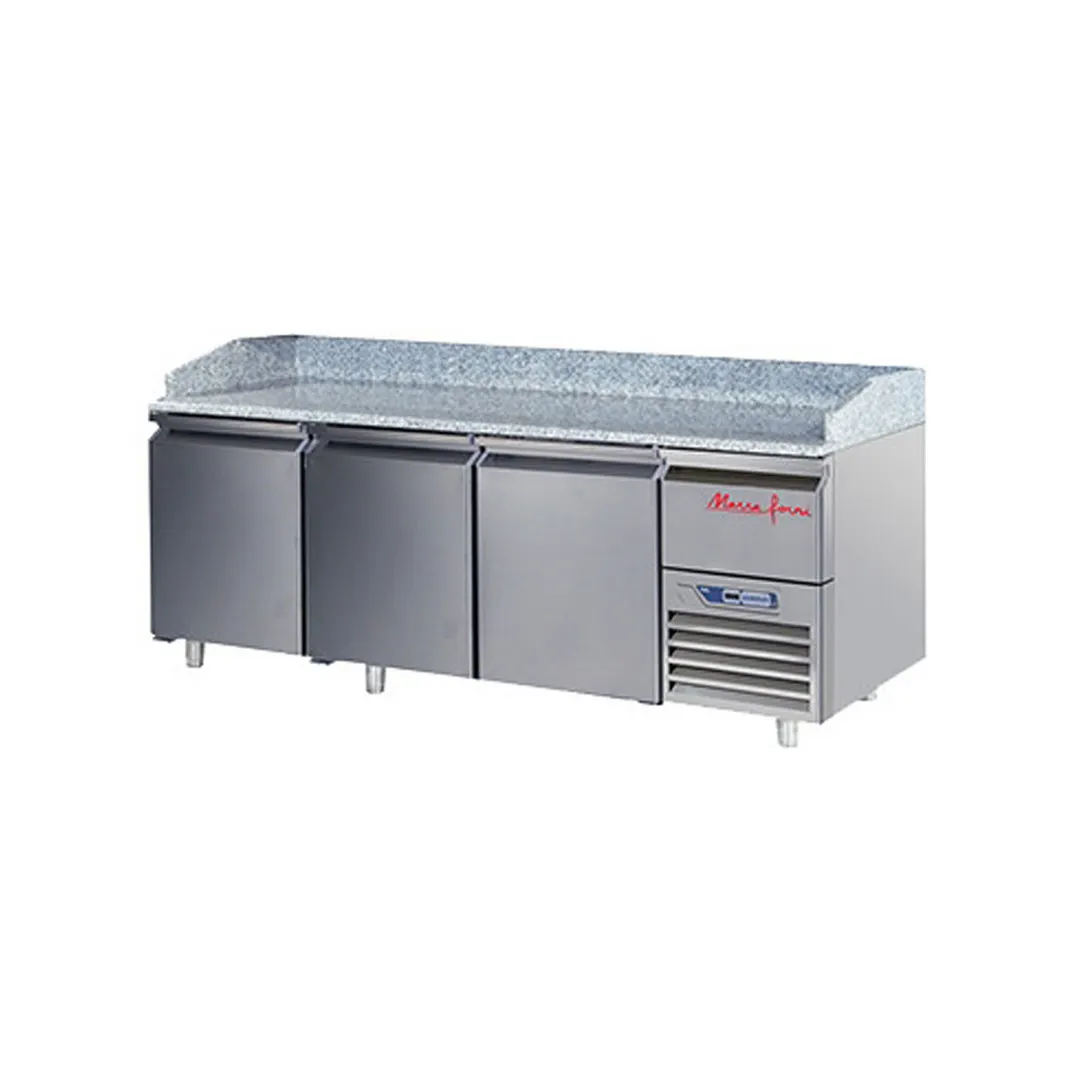 Marra Forni GPZ225 87" 3-Section Refrigerated Pizza Prep Table w/ 3 Doors, Stainless Steel, 20 cu. ft.