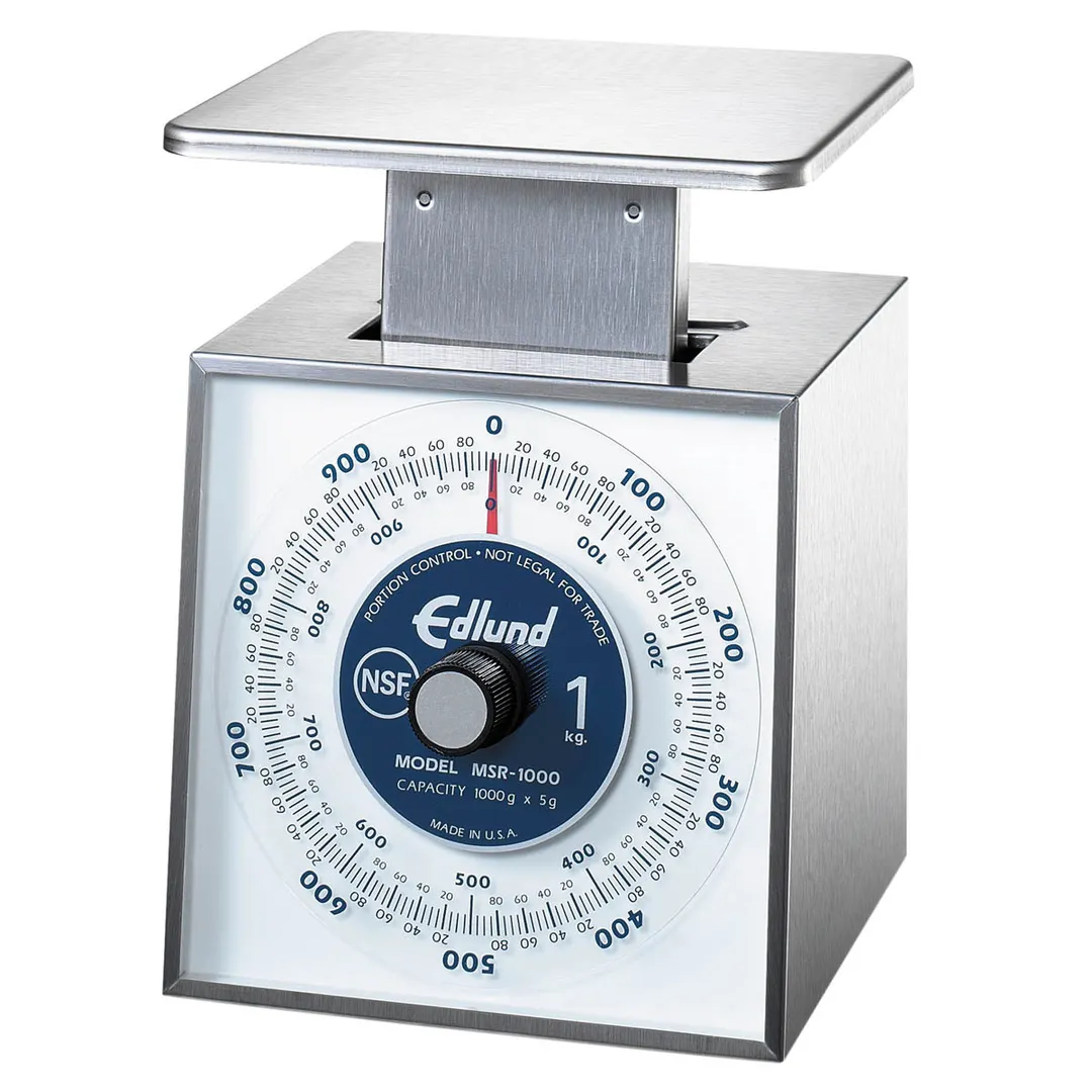 Edlund MSR-1000 - 1-9lb Stainless Rotating Dial Scale, 1000g/5g Graduation, 6-7" Platform, Top Loading Counter