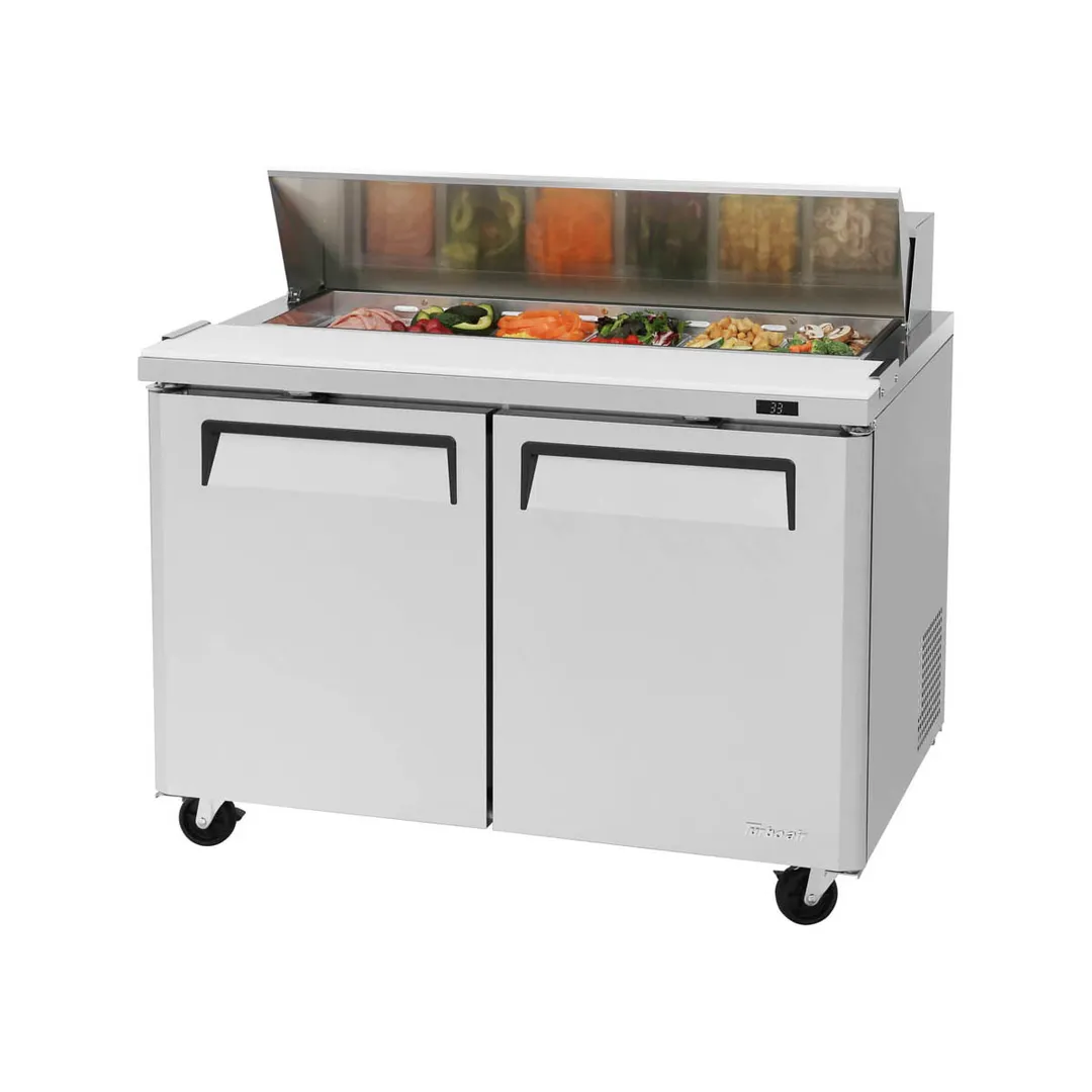 Turbo Air MST-48-N 48" Two Section Sandwich / Salad Prep Table w/ 2 Doors, 12 Pans