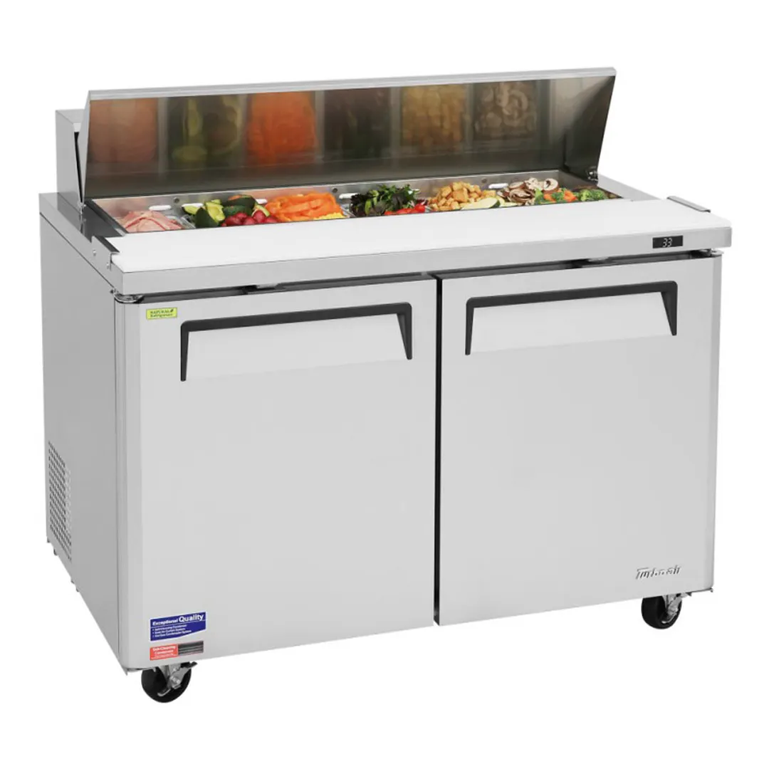 Turbo Air MST-48-N 48" Two Section Sandwich / Salad Prep Table w/ 2 Doors, 12 Pans