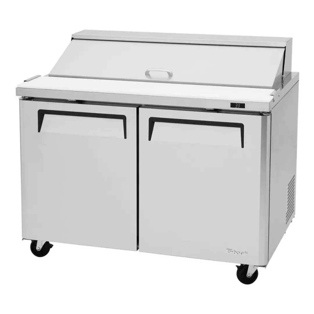 Turbo Air MST-48-N 48" Two Section Sandwich / Salad Prep Table w/ 2 Doors, 12 Pans