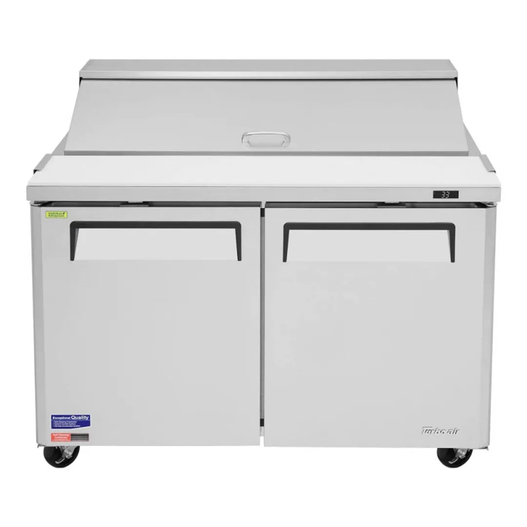 Turbo Air MST-48-N 48" Two Section Sandwich / Salad Prep Table w/ 2 Doors, 12 Pans