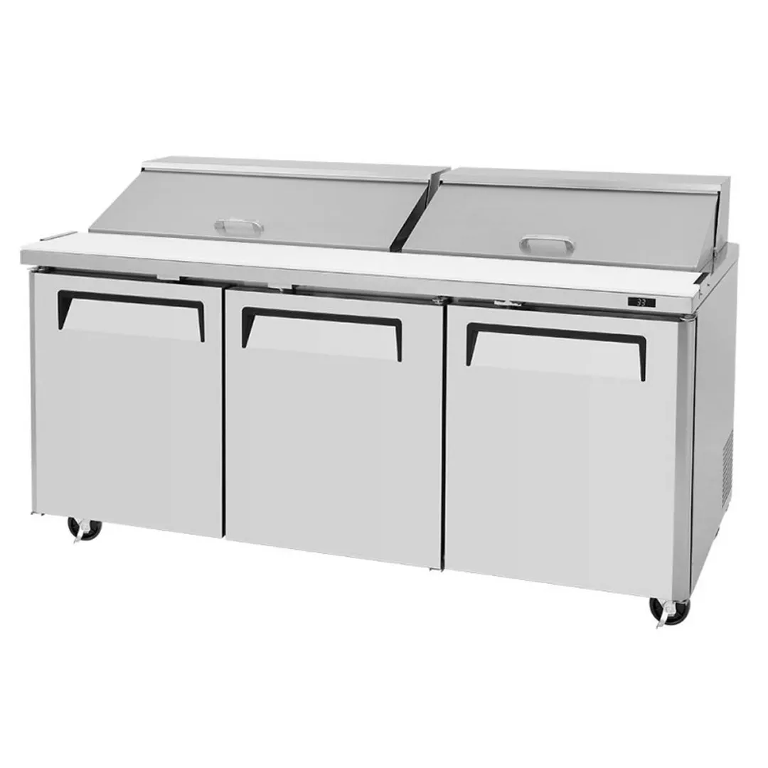 Turbo Air MST-72-N 72" Three Section Sandwich / Salad Prep Table w/ 3 Doors, 18 Pans