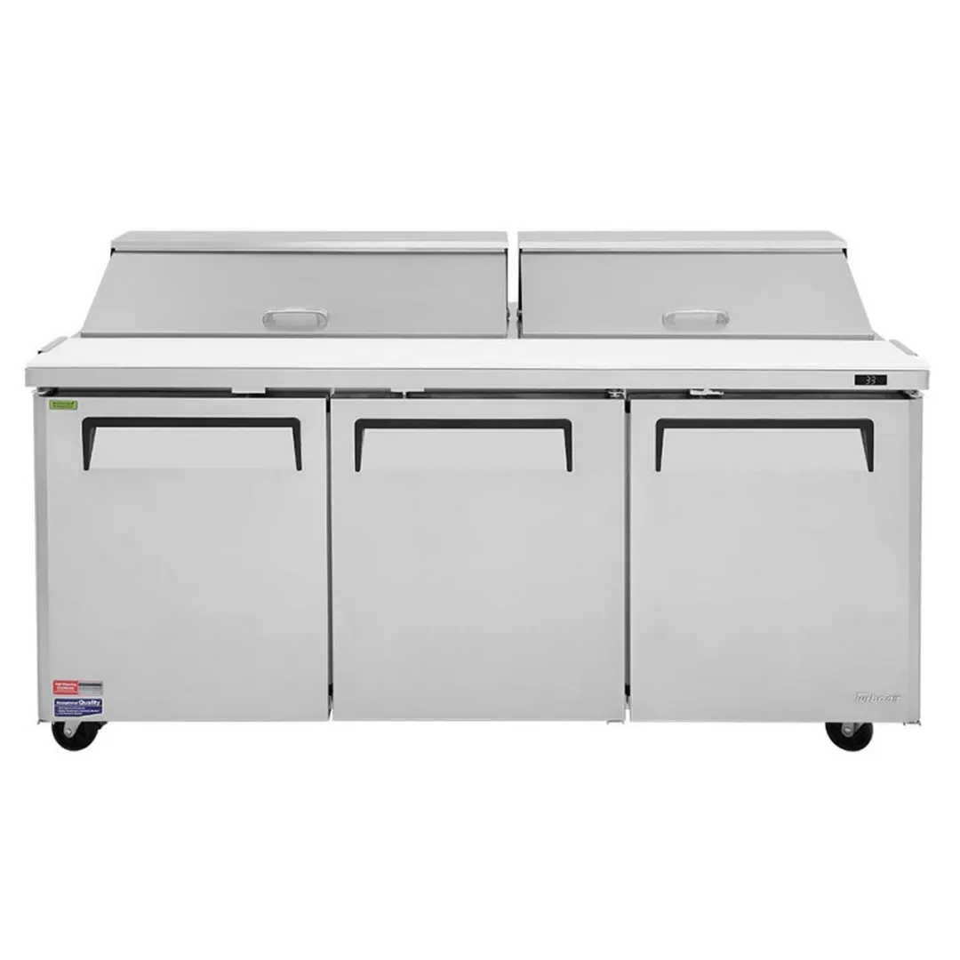Turbo Air MST-72-N 72" Three Section Sandwich / Salad Prep Table w/ 3 Doors, 18 Pans