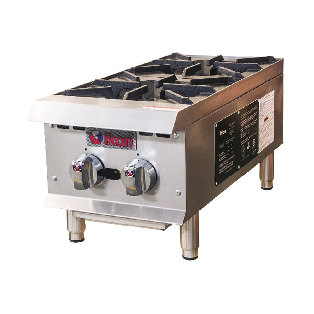 IKON IHP-2-12 12" Countertop Gas Hotplate with (2) Burners, Manual Controls, 50.000 BTU