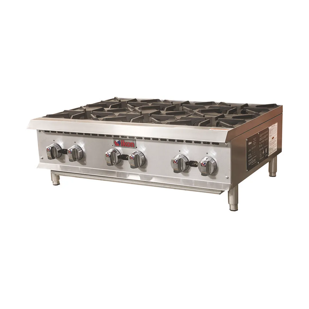 IKON IHP-6-36 36" Countertop Gas Hotplate with (6) Burners, Manual Controls, 150.000 BTU