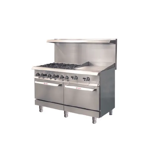IKON IR-6B-24MG-60 60" Gas Restaurant Range w/ (6) Open Burners, 24" Griddle, (2) Static Ovens, 306.000 BTU