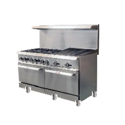 IKON IR-6B-24RB-60 60" Gas Restaurant Range w/ (6) Open Burners, 24" Radiant Broiler, (2 Static Ovens, 316.000 BTU